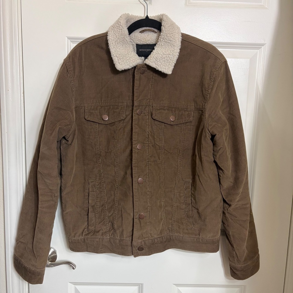 Banana Republic Mens Brown Corduroy Sherpa Collar Trucker Jacket Size M Quilted